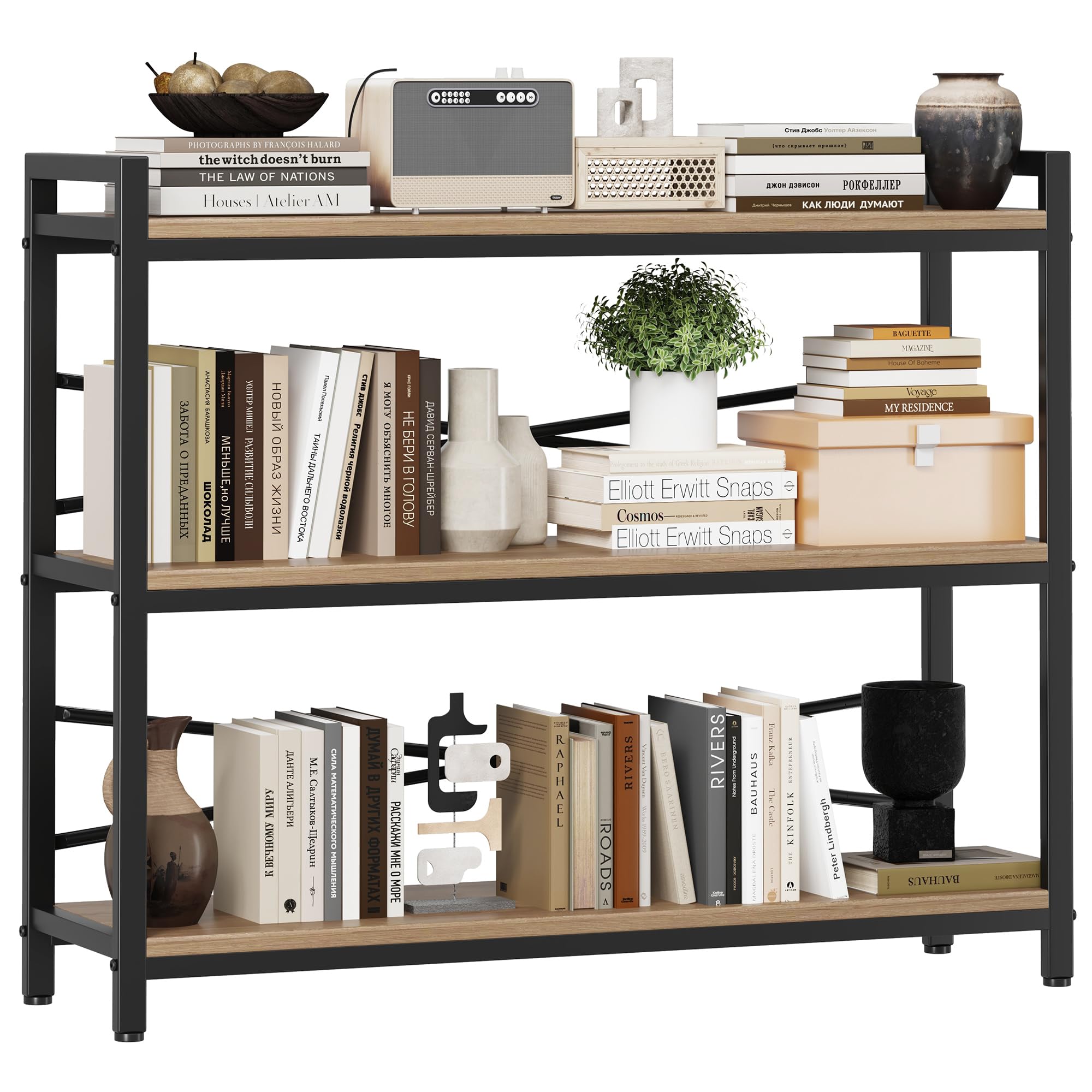 Office X Furniture - 3 Tier Industrial Bookshelf Wooden Metal