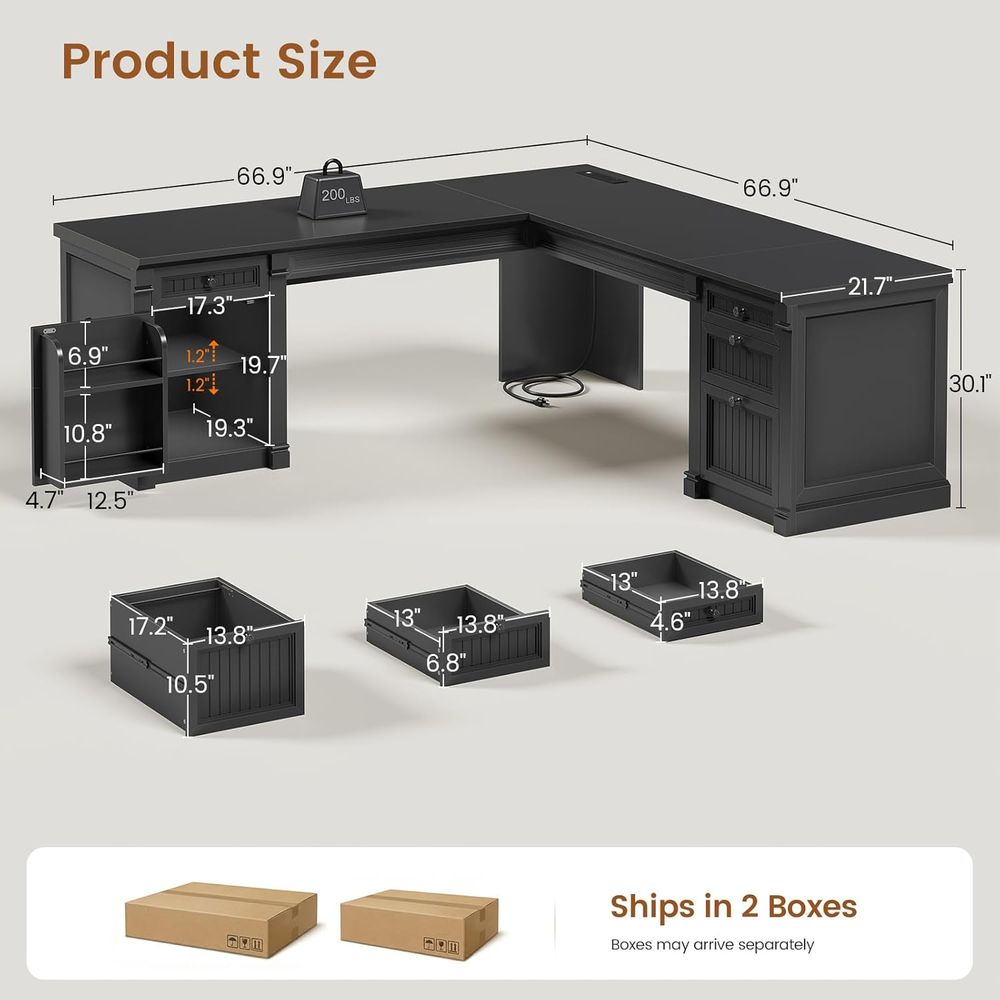 L Shaped Desk with 4 Ders, 67